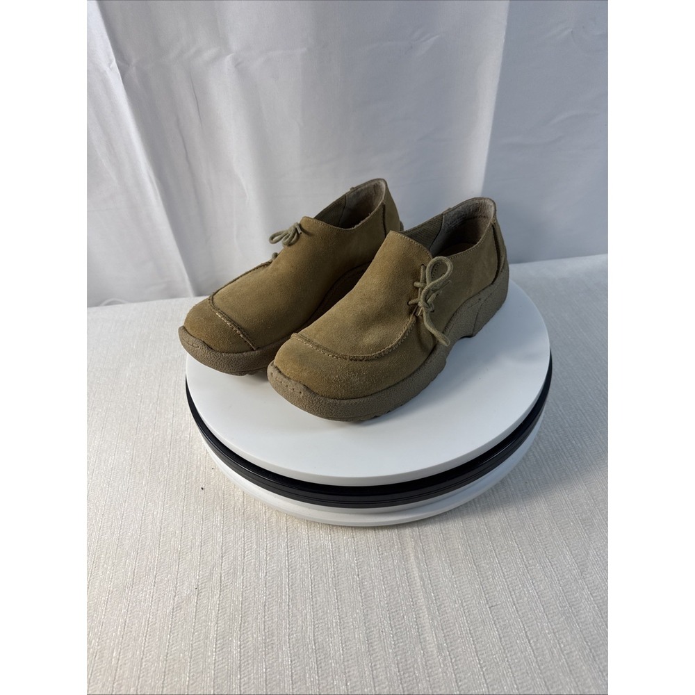 Rare Vintage Y2K Report Safe Keeper Tan Suede Chunky Platform Loafer Sz 8